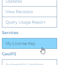"My License Key" is under Security on the left-hand sidebar.
